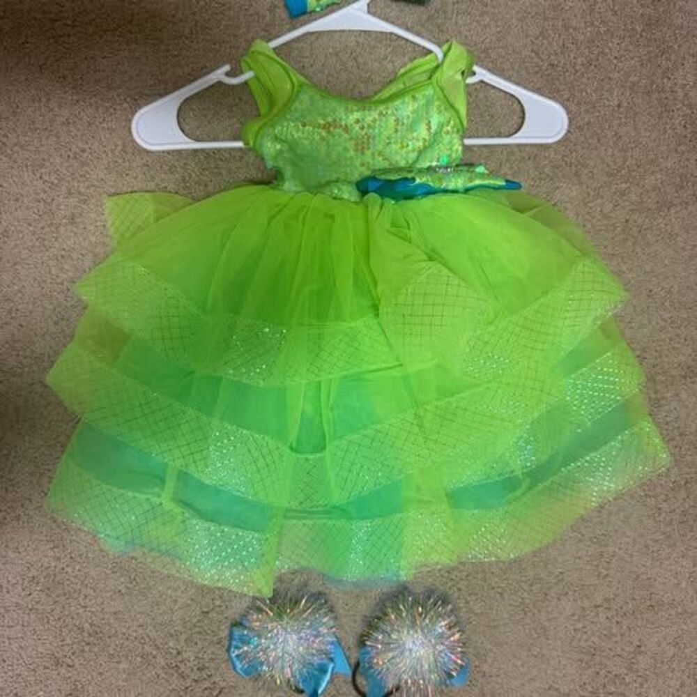 Lime Green Sequin Dance Princess Costume Tutu Dress with Accessories